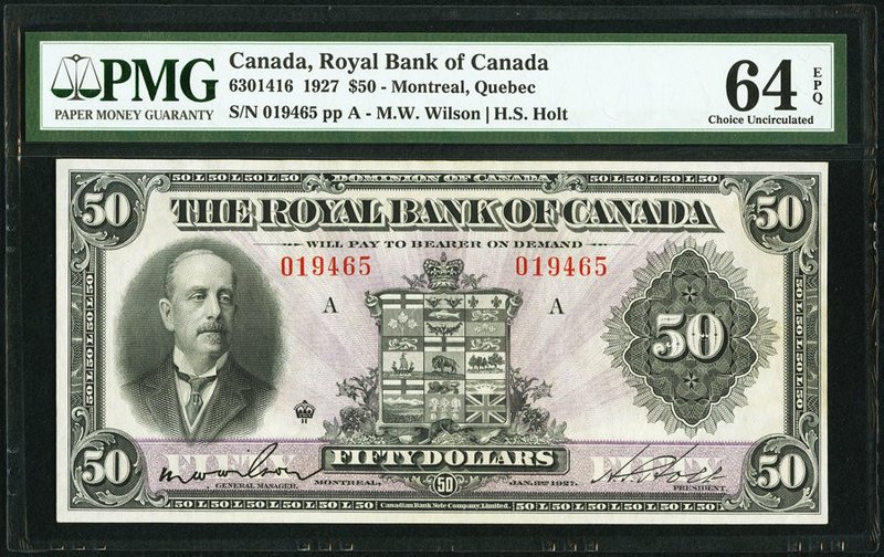 Canada Montreal, PQ- Royal Bank of Canada $50 3.1.1927 Ch.# 630-14-16 PMG Choice...