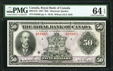 Canada Montreal, PQ- Royal Bank of Canada $50 3.1.1927 Ch.# 630-14-16 PMG Choice Uncirculated 64 EPQ. A seldom seen, high denomination banknote in the...