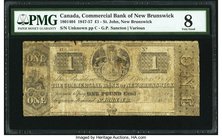 Canada St. John, NB- Commercial Bank of New Brunswick 1 Pound (ca. 1847-57) Ch.# 180-14-04 PMG Very Good 8. An extremely scarce note from this St. Joh...
