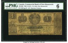Canada St. John, NB- Commercial Bank of New Brunswick $4 (1 Pound) 1.11.1860 Ch.# 180-16-02 PMG Good 6. A circulated but still acceptable example of t...
