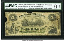 Canada St. John, NB- Maritime Bank of the Dominion of Canada $5 3.10.1881 Ch.# 425-12-02 PMG Good 6 Net. A well traveled example from this short-lived...