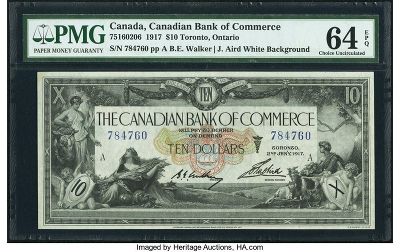 Canada Toronto, ON- Canadian Bank of Commerce $10 2.1.1917 Ch.# 75-16-02-06 PMG ...