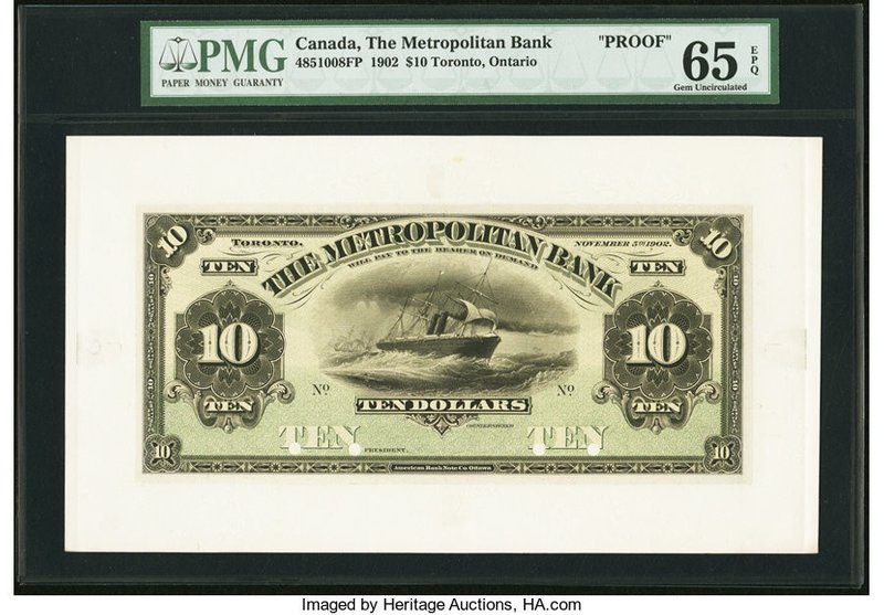 Canada Toronto, ON- Metropolitan Bank $10 5.11.1902 Ch.# 485-10-08FP Face Proof ...