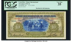 Costa Rica Banco Internacional de Costa Rica 10 Colones 21.12.1935 Pick 181 PCGS Very Fine 35. This eminently collectible type is seldom seen in any g...