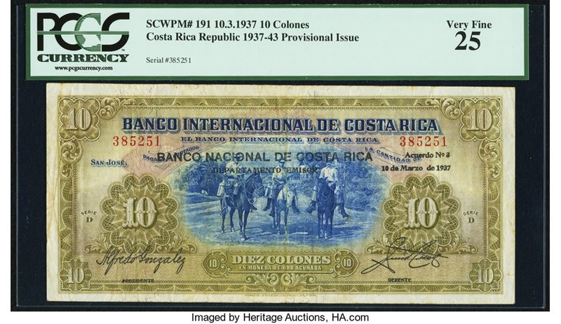 Costa Rica Banco Internacional de Costa Rica 10 Colones 10.3.1937 Pick 191 PCGS ...