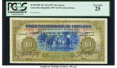 Costa Rica Banco Internacional de Costa Rica 10 Colones 10.3.1937 Pick 191 PCGS Very Fine 25. This seldom seen provisional type is missing from many c...