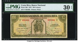 Costa Rica Banco Nacional 100 Colones 3.6.1942 Pick 208 PMG Very Fine 30 EPQ. An interesting and possibly peculiar banknote printed by Waterlow & Sons...