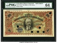 Costa Rica Banco Comercial de Costa Rica 100 Colones ND (1906-11) Pick S145s Color Trial Specimen PMG Choice Uncirculated 64. An incredibly rare type ...