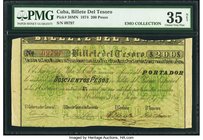 Cuba Billete Del Tesoro 200 Pesos 30.6.1874 Pick 38MN PMG Choice Very Fine 35 Net. A scarce mid-denomination issue from this short-lived series. This ...