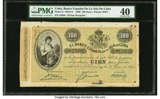 Cuba Banco Espanol De La Isla De Cuba 100 Pesos 15.5.1896 Pick 51 PMG Extremely Fine 40. A beautiful, large sized and high grade example of this scarc...