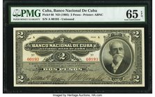 Cuba Banco Nacional de Cuba 2 Pesos ND (1905) Pick 66 PMG Gem Uncirculated 65 EPQ. This impressive offering is from the first Banco Nacional de Cuba, ...