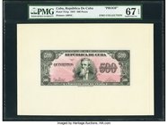 Cuba Republica de Cuba 500 Pesos 1947 Pick 75Ap Face Proof PMG Superb Gem Unc 67 EPQ. A gorgeous high grade American Banknote Company printed face pro...