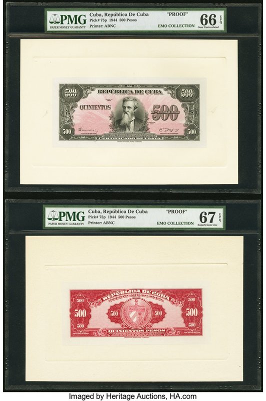 Cuba Republica de Cuba 500 Pesos 1944 Pick 75p Front and Back Proofs PMG Gem Unc...