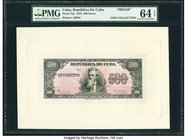 Cuba Republica de Cuba 500 Pesos 1944 Pick 75p Face Proof PMG Choice Uncirculated 64 EPQ. A well preserved uniface from proof of the 1944 dated 500 pe...