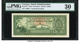 Curacao De Curacaosche Bank 25 Gulden 1943 Pick 27 PMG Very Fine 30. Handsome, original paper is easily seen on this beautiful type, issued during Wor...