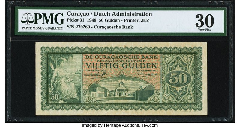 Curacao De Curacaosche Bank 50 Gulden 1948 Pick 31 PMG Very Fine 30. A superb, o...