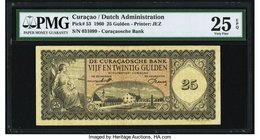 Curacao De Curacaosche Bank 25 Gulden 1960 Pick 53 PMG Very Fine 25 EPQ. Only 3 graded examples are recorded on the PMG census for this Caribbean scar...