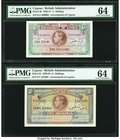 Cyprus Government of Cyprus 1; 5 Shillings 25.8.1947; 25.11.1944 Pick 20; 22 Two Examples PMG Choice Uncirculated 64 (2). Excellent embossing, deep co...