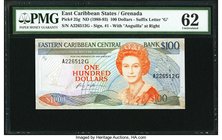East Caribbean States Central Bank, Grenada 100 Dollars ND (1988-93) Pick 25g PMG Uncirculated 62. Queen Elizabeth II is seen on the face on this prev...