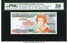 East Caribbean States Central Bank, St. Lucia 100 Dollars ND (1988-93) Pick 25l2 PMG Choice About Unc 58. This is the top graded example on the PMG Po...