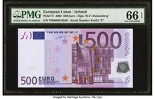 European Union European Central Bank, Ireland 500 Euro 2002 Pick 7t PMG Gem Uncirculated 66 EPQ. The rarest of the highest denomination Euro banknotes...