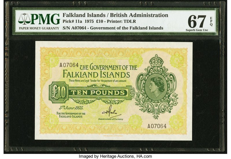 Falkland Islands Government of the Falkland Islands 10 Pounds 5.6.1975 Pick 11a ...