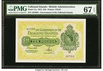 Falkland Islands Government of the Falkland Islands 10 Pounds 5.6.1975 Pick 11a PMG Superb Gem Unc 67 EPQ. A framed profile portrait of Queen Elizabet...