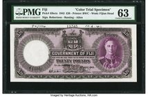 Fiji Government of Fiji 20 Pounds 1.7.1943 Pick 43cts Color Trial Specimen PMG Choice Uncirculated 63. The Fiji 20 Pound banknote is one of the most i...