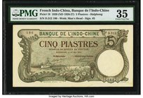 French Indochina Banque de l'Indo-Chine, Haiphong 5 Piastres 27.5.1920 (ND 1926-27) Pick 19 PMG Choice Very Fine 35. A handsome olive green colored ty...