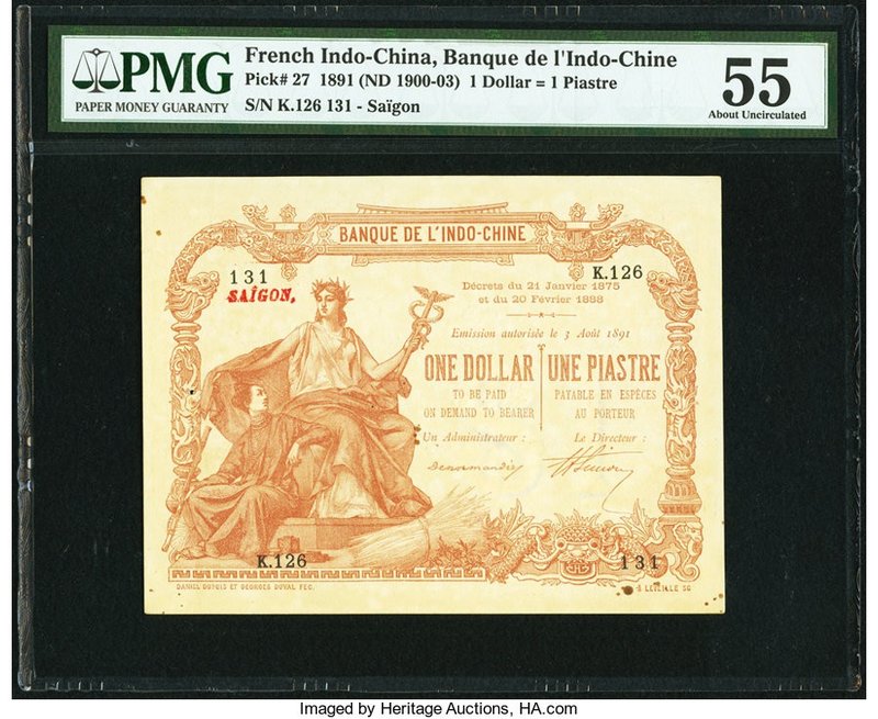 French Indochina Banque de l'Indo-Chine, Saigon 1 Piastre 1891 ND (1900-03) Pick...