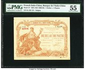 French Indochina Banque de l'Indo-Chine, Saigon 1 Piastre 1891 ND (1900-03) Pick 27 PMG About Uncirculated 55. A handsome and seldom-seen high grade e...