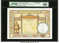 French Indochina Banque de l'Indo-Chine 100 Piastres ND (1925-39) Pick 51s Specimen PMG Gem Uncirculated 66 EPQ. A scarce Specimen of this largest siz...