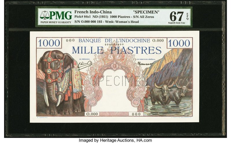 French Indochina Banque de l'Indo-Chine 1000 Piastres ND (1951) Pick 84s1 Specim...
