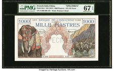 French Indochina Banque de l'Indo-Chine 1000 Piastres ND (1951) Pick 84s1 Specimen PMG Superb Gem Unc 67 EPQ. Fantastic original colors and paper qual...