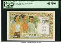 French Indochina Institut d'Emission des Etats du Cambodge, du Laos et du Viet-Nam 100 Piastres ND (1954) Pick 103s Specimen PCGS Gem New 65PPQ. Only ...