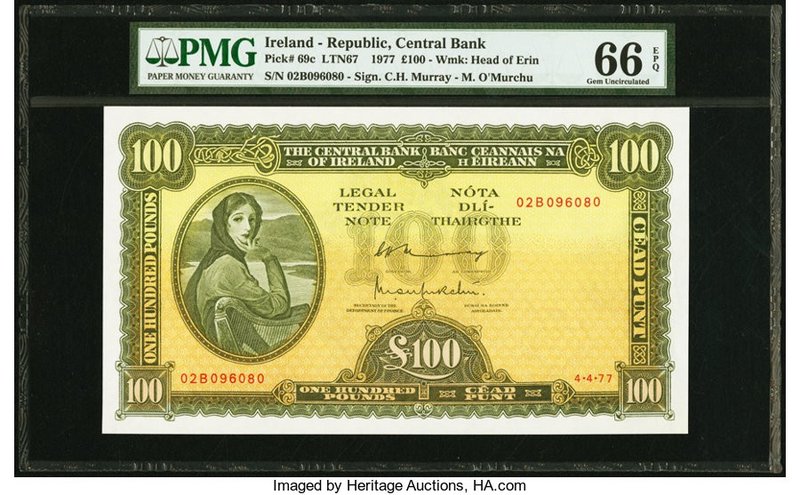 Ireland Central Bank of Ireland 100 Pounds 4.4.1977 Pick 69c PMG Gem Uncirculate...