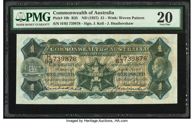Australia Commonwealth Bank of Australia 1 Pound ND (1927) Pick 16b R25 PMG Very...