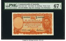 Australia Commonwealth Bank of Australia 10 Shillings ND (1942) Pick 25b R13 PMG Superb Gem Unc 67 EPQ. This lovely 10 shillings is the sole finest gr...