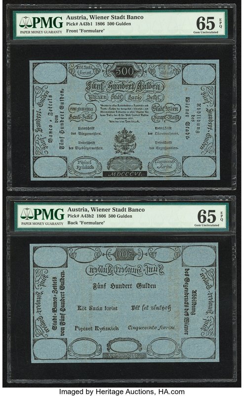 Austria Wiener Stadt Banco 500 Gulden 1.6.1806 Pick A43b1; A43b2 Front And Back ...