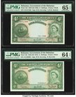 Bahamas Bahamas Government 4 Shillings 1936 (ND 1963); 1936 (1954) Pick 13d; 13b Two Examples PMG Gem Uncirculated 65 EPQ; Choice Uncirculated 64 EPQ....