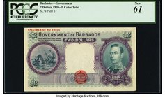 Barbados Government of Barbados 2 Dollars 1938-49 Pick 3s Color Trial Specimen PCGS New 61. A desirable Color Trial Specimen highlighted by a portrait...