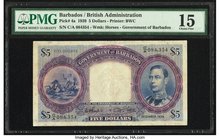 Barbados Government of Barbados 5 Dollars 1.12.1939 Pick 4a PMG Choice Fine 15. An elusive denomination from the first issue for Barbados. A portrait ...