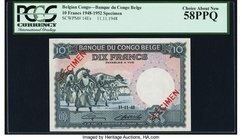 Belgian Congo Banque du Congo Belge 10 Francs 11.11.1948 Pick 14Es Specimen PCGS Choice About New 58PPQ. A scarce Specimen for this first date of this...