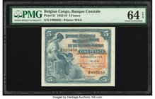 Belgian Congo Banque Centrale du Congo Belge et du Ruanda-Urundi 5 Francs 1.11.1952 Pick 21 PMG Choice Uncirculated 64 EPQ. A top tier graded colonial...