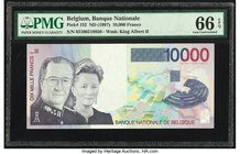Belgium Banque Nationale de Belgique 10,000 Francs ND (1997) Pick 152 PMG Gem Uncirculated 66 EPQ. A colorful high denomination depicting King Albert ...
