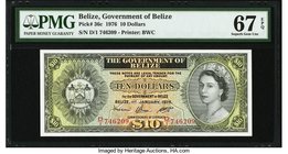 Belize Government of Belize 10 Dollars 1.1.1976 Pick 36c PMG Superb Gem Unc 67 EPQ. A gorgeous high grade example of this highly collectable note feat...