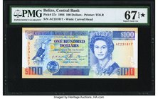 Belize Central Bank 100 Dollars 1.5.1994 Pick 57c PMG Superb Gem Unc 67 EPQ S. A beautiful and scarce highest denomination note, and especially desira...