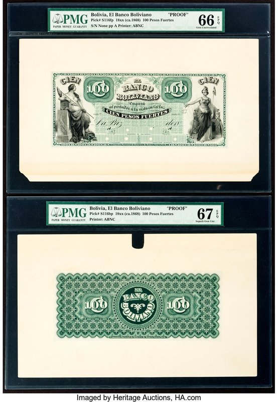 Bolivia Banco Boliviano 100 Pesos Fuertes 18xx (ca. 1868) Pick S116fp; S116bp Fr...