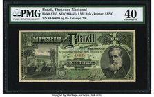 Brazil Thesouro Nacional 1 Mil Reis ND (1869-83) Pick A255 PMG Extremely Fine 40. This fresh and handsome example is bettered by only one example in t...