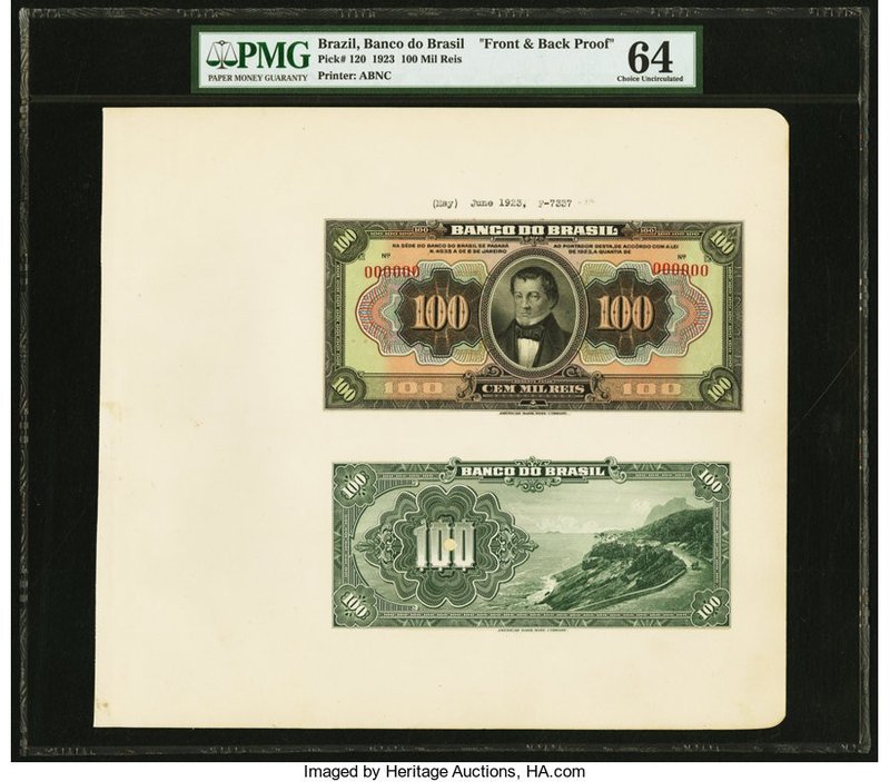 Brazil Banco do Brasil 100; 200 Mil Reis 8.1.1923 Pick 120; 121 Two Front And Ba...